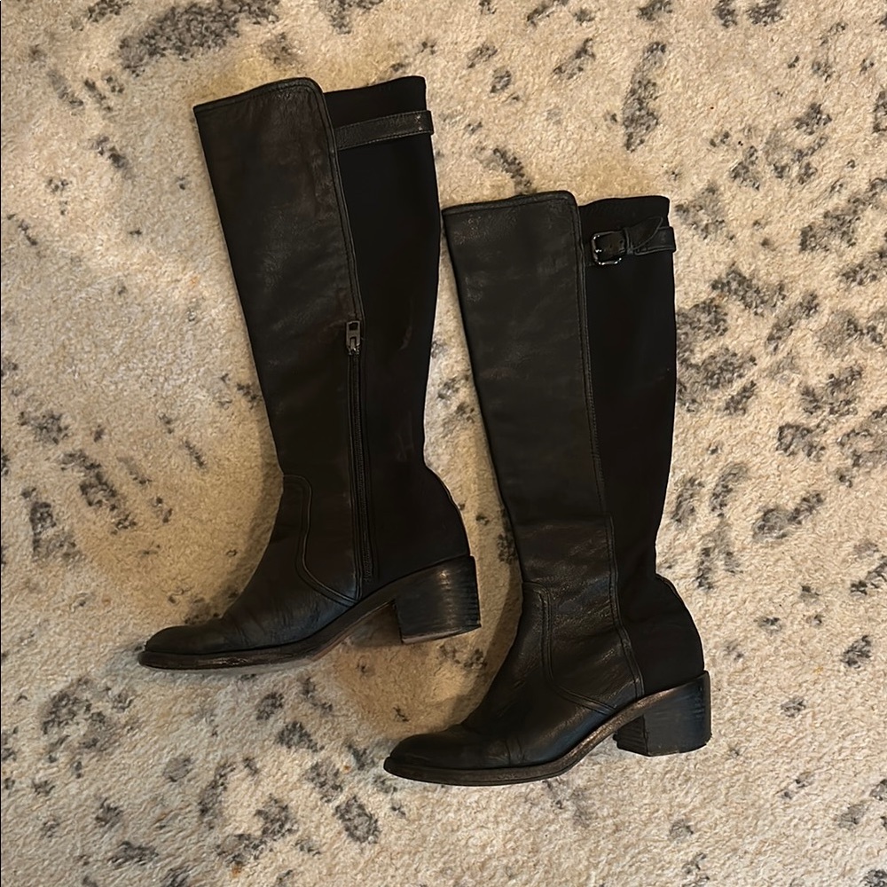 Elegant Black Leather Coach Women's Boots